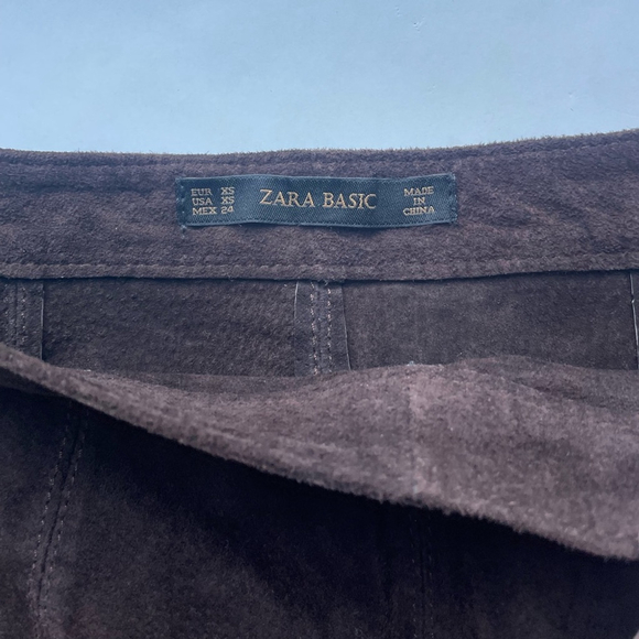 ZARA 100% Leather Suede Mini Skirt Brown - Picture 5 of 6